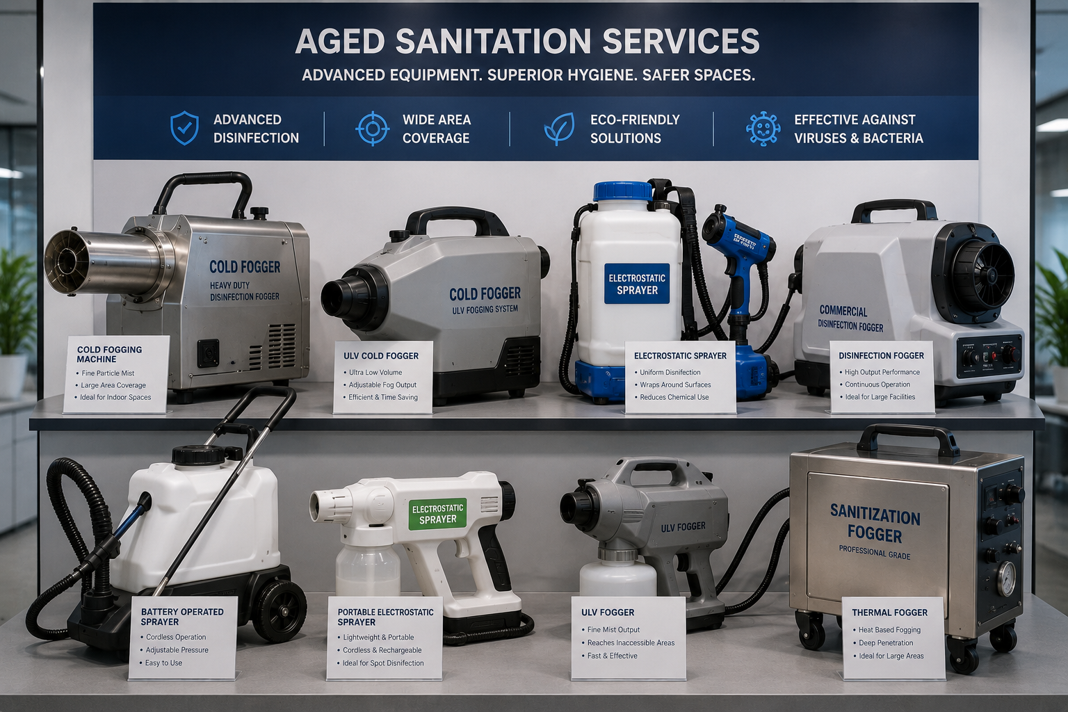 Commercial cold fogging and electrostatic sanitation equipment