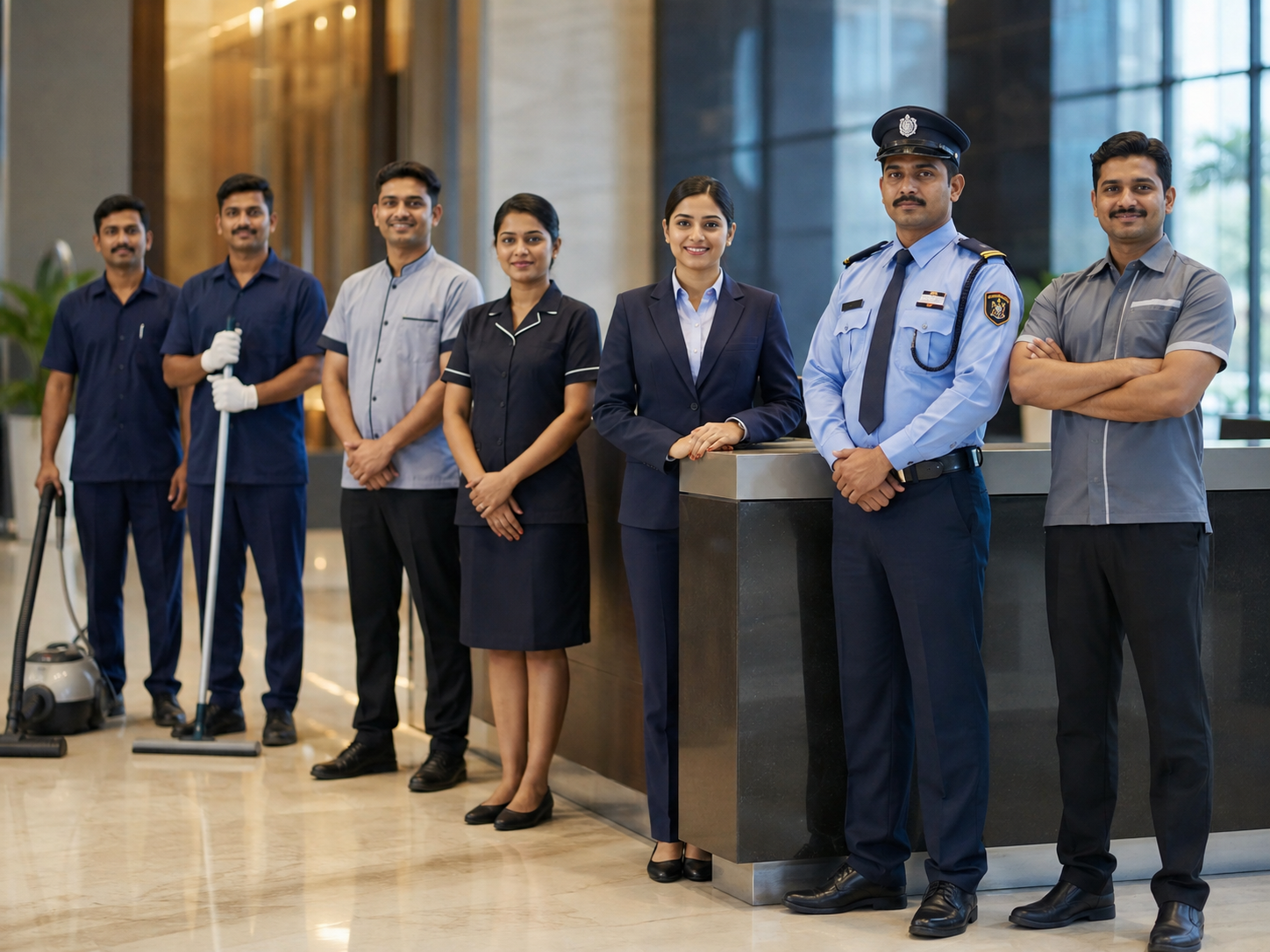 Professional facility, front desk and security workforce personnel